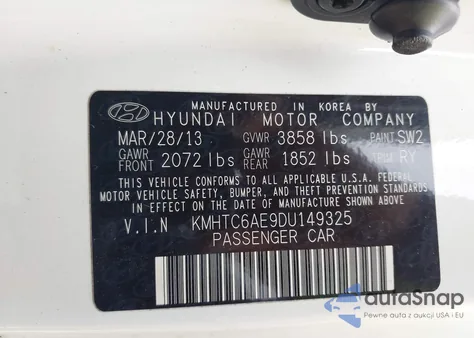 2013 Hyundai Veloster Turbo W/Black из США, поврежденный, VIN KMHTC6AE9DU149325